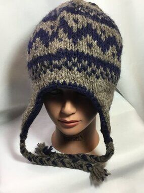 Nepal Sherpa Wool Beanie Hat Fleece Lined Ear Flaps W/Tassels Winter Ski Cap